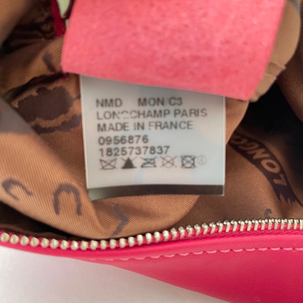 Longchamp Le Pliage Cuir Pouch Candy PINK lambskin leather Made in France - Picture 11 of 12